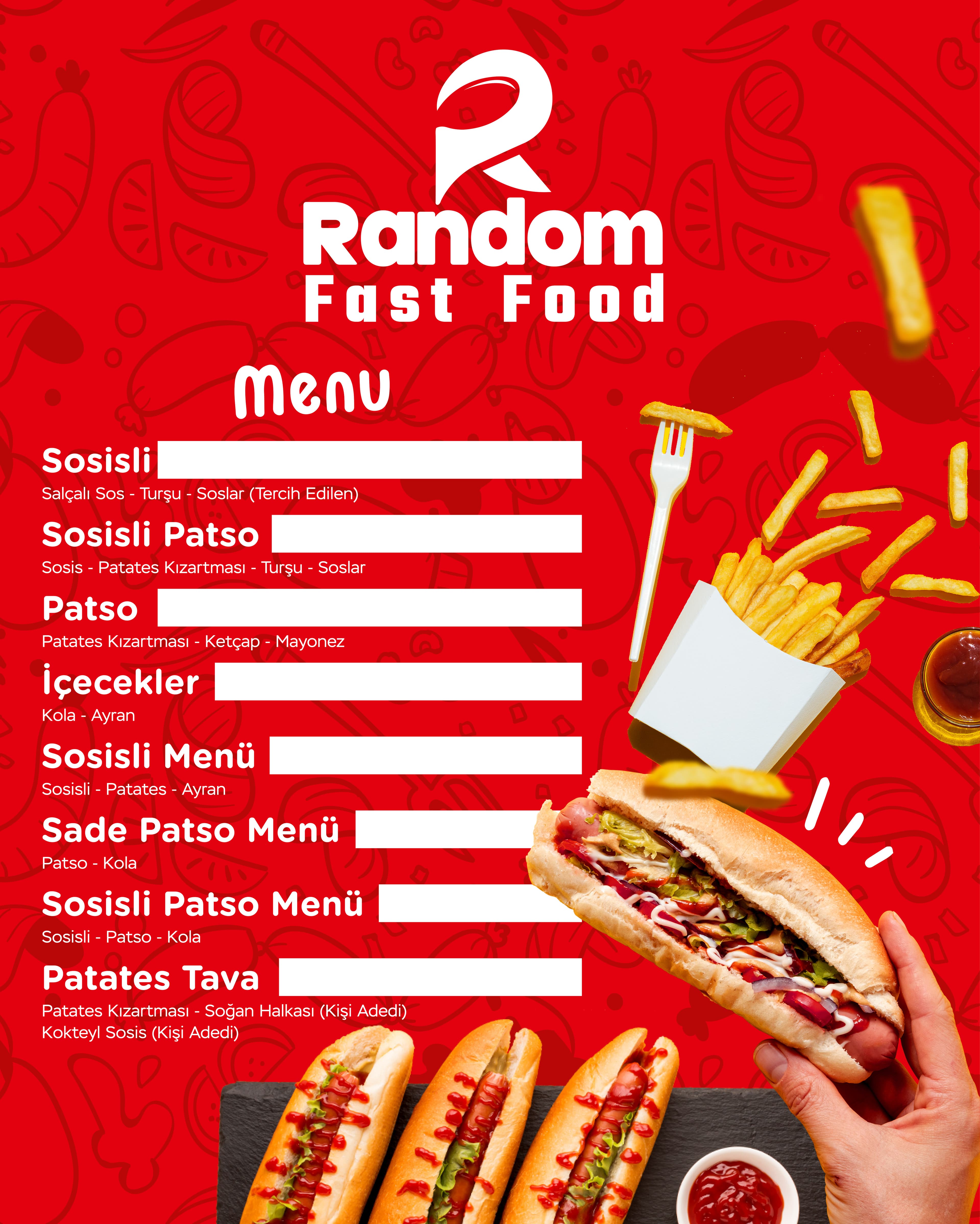 Random Fast Food menüsü